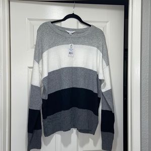 Time and Tru Gray, White, and Black Striped Sweater